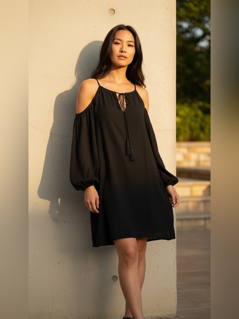 Nwt Lavender Brown Cold Shoulder Long Sleeve Dress in Black Size XS